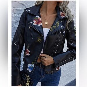 Faux leather embroidered jacket- size small